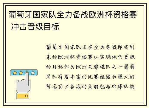 葡萄牙国家队全力备战欧洲杯资格赛 冲击晋级目标