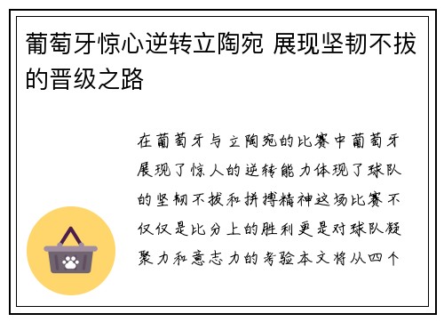 葡萄牙惊心逆转立陶宛 展现坚韧不拔的晋级之路